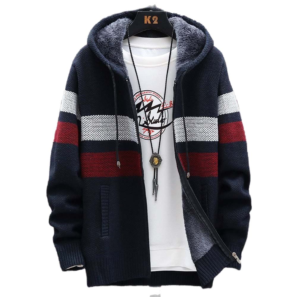 Fleece Hoodie Lined - Cappotto maglione a righe da uomo